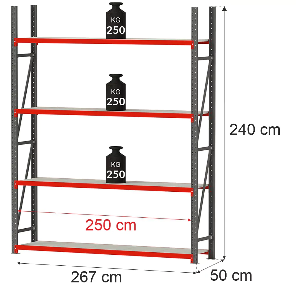 Storage shelf FORTIS LIGHT 240x267x50 base module 1000kg