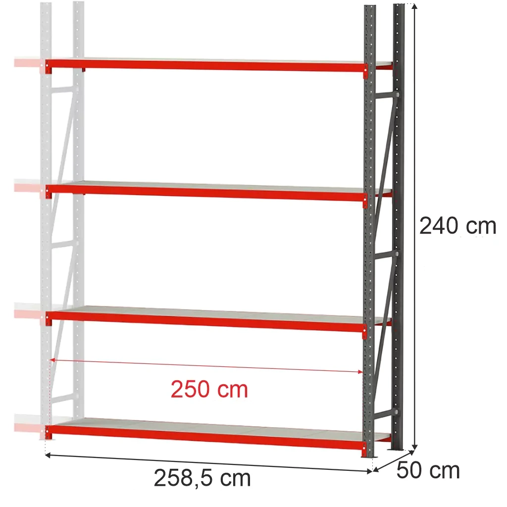 Sandėliavimo lentynos FORTIS LIGHT 240x267x50 papildomas modulis 1000kg