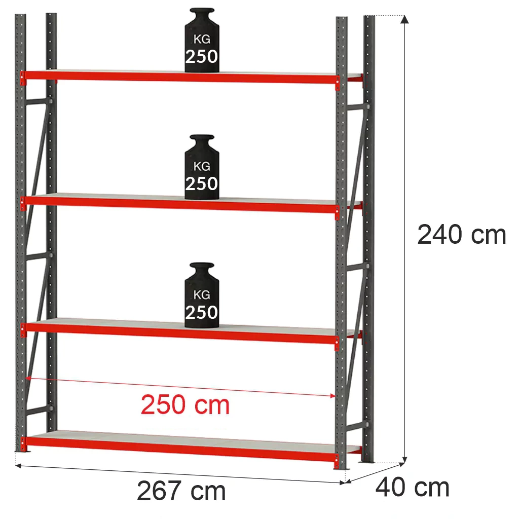 Storage shelf FORTIS LIGHT 240x267x40 base module 1000kg