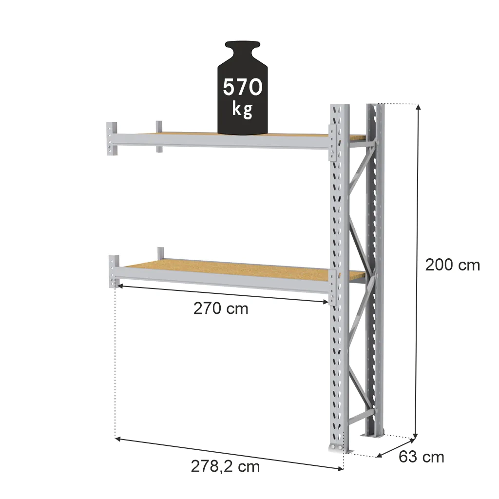 Sandėliavimo lentynos MAGO HX 200x286x63cm papildomas modulis 1140kg