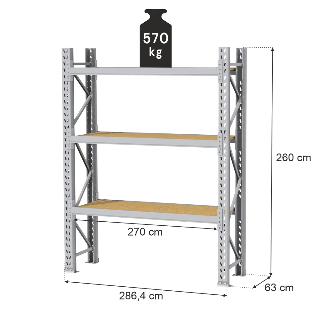Sandėliavimo lentynos MAGO HX 260x286x63cm bazinis modulis 1710kg