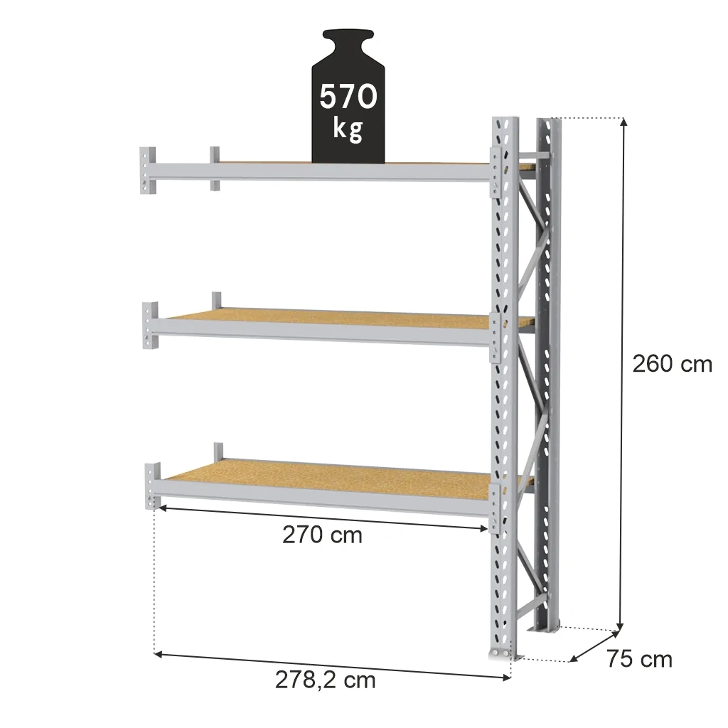 Sandėliavimo lentynos MAGO HX 260x286x75cm papildomas modulis 1710kg