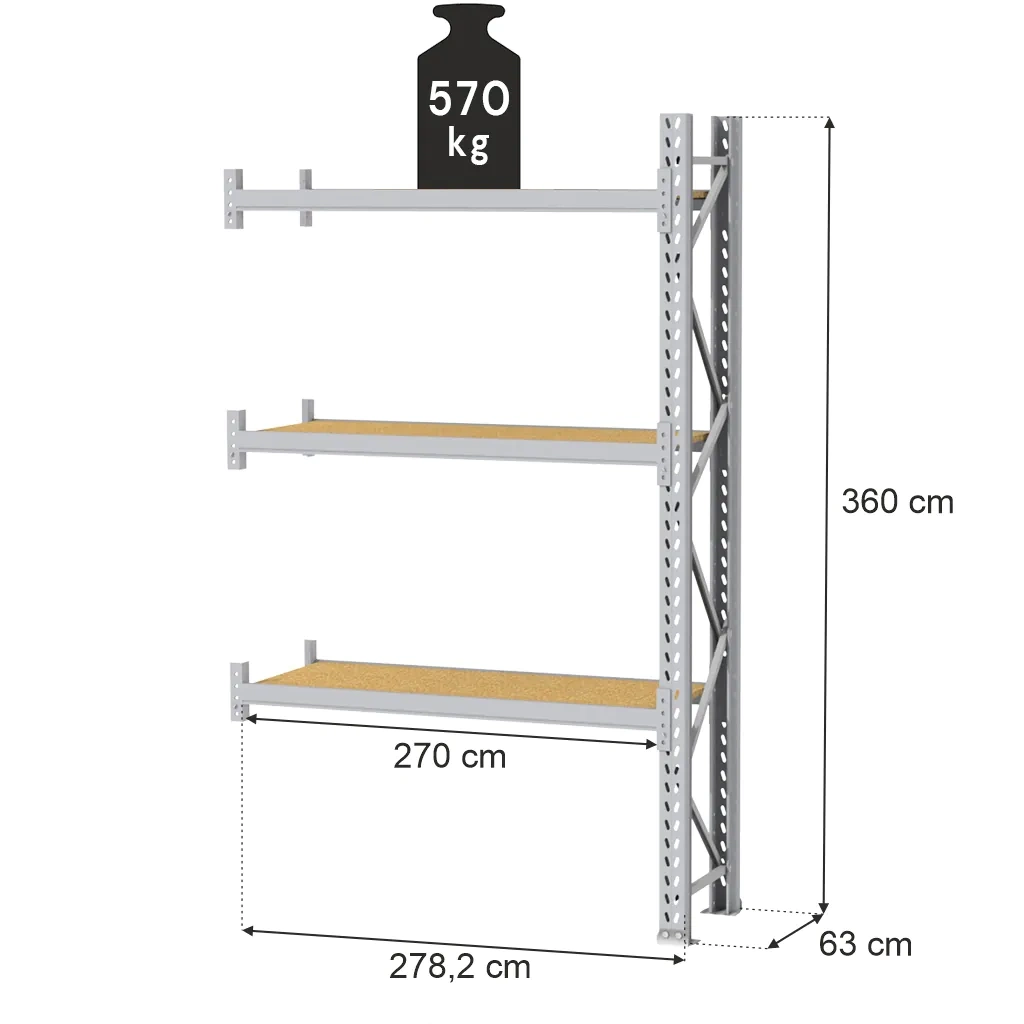 Sandėliavimo lentynos MAGO HX 360x286x63cm papildomas modulis 1710kg